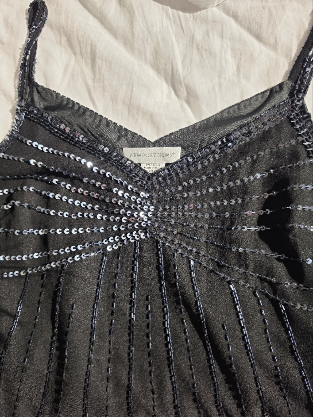 Vintage 90s Beaded Sequin Top Y2K Sheer Black Party Coquette Goth M - Picture 3 of 13